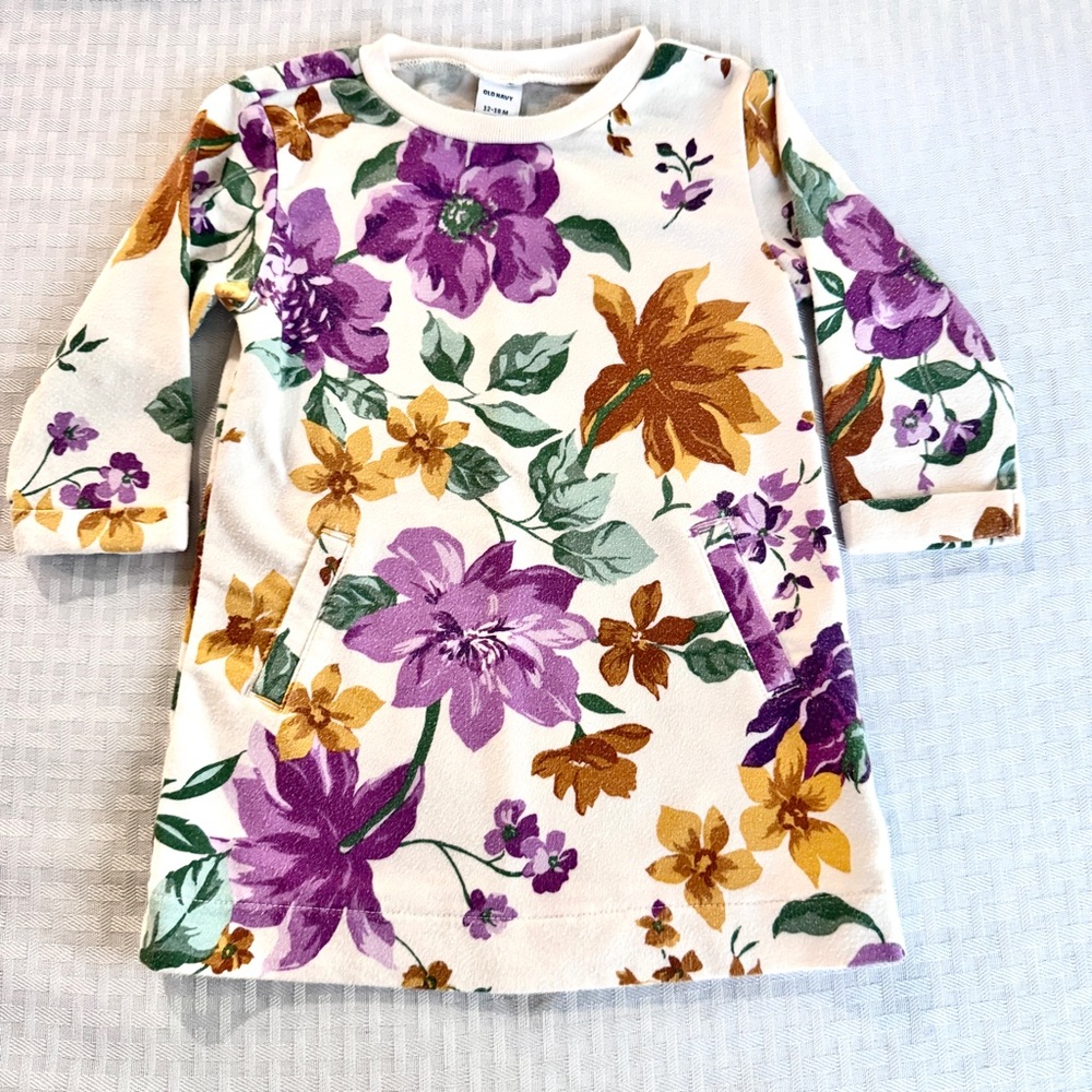 Old Navy Baby Girl Floral Sweater Dress 12-18M Long Sleeve
